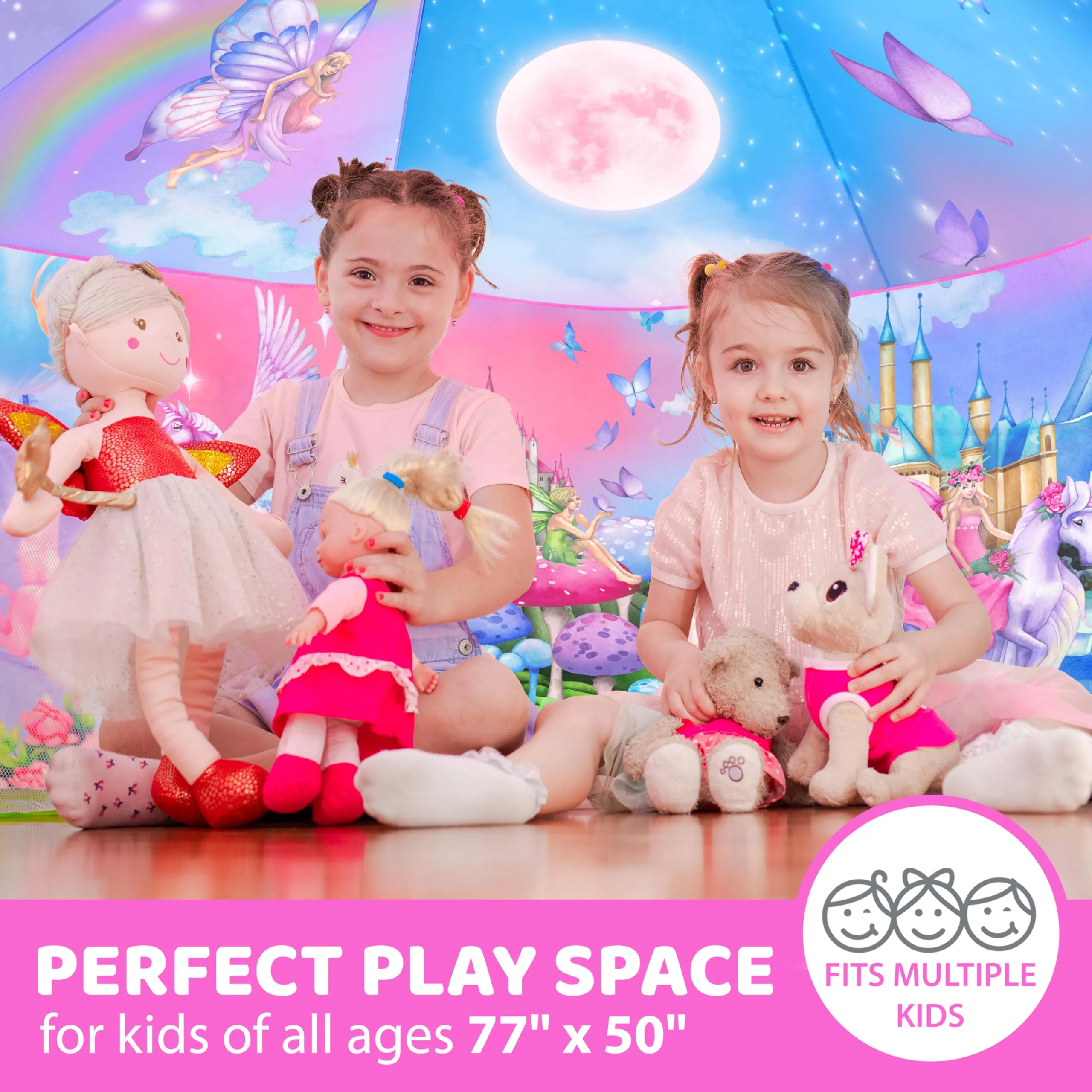 Inflatable LED Princess Castle Play Tent for Kids - 77" x 50"