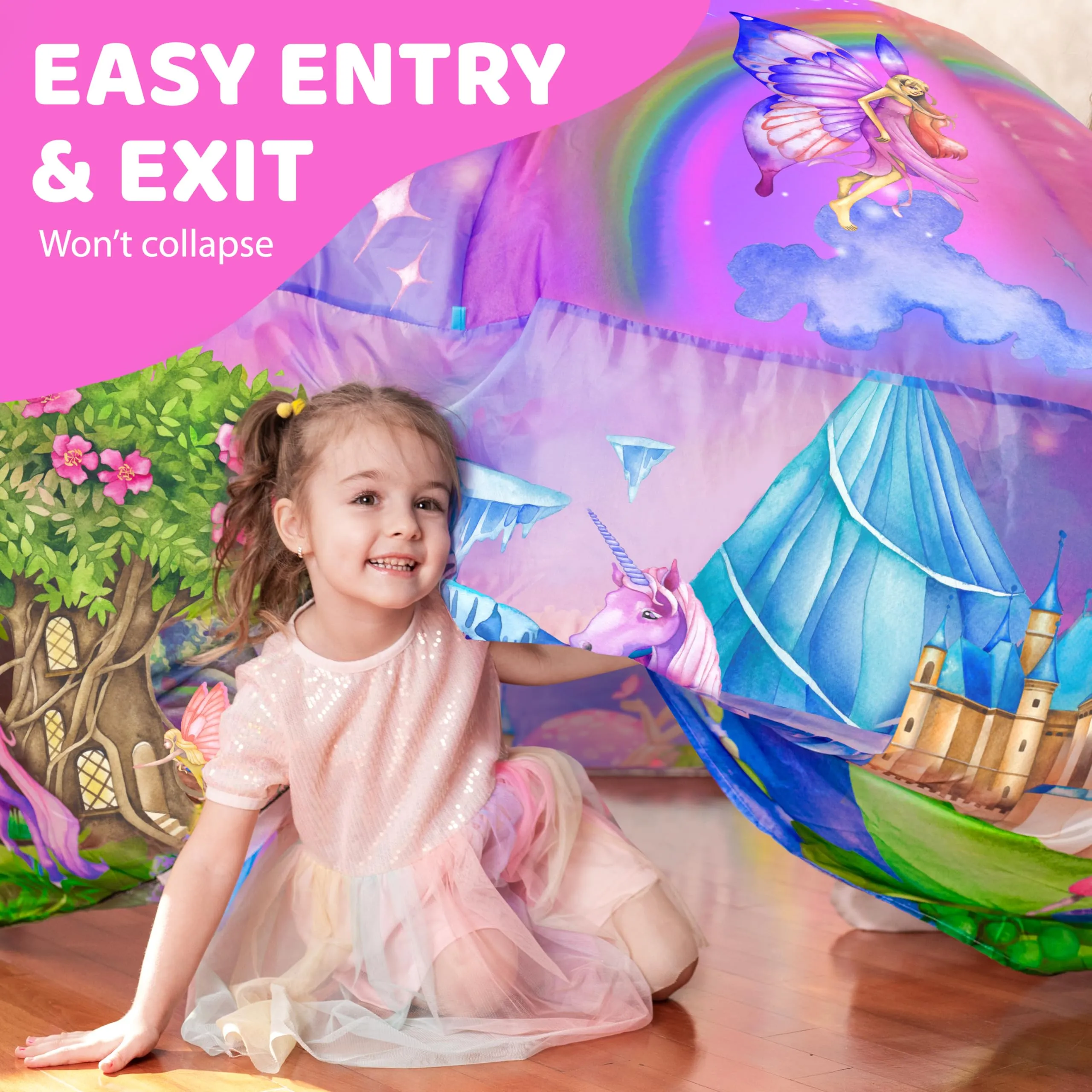 Inflatable LED Princess Castle Play Tent for Kids - 77" x 50"