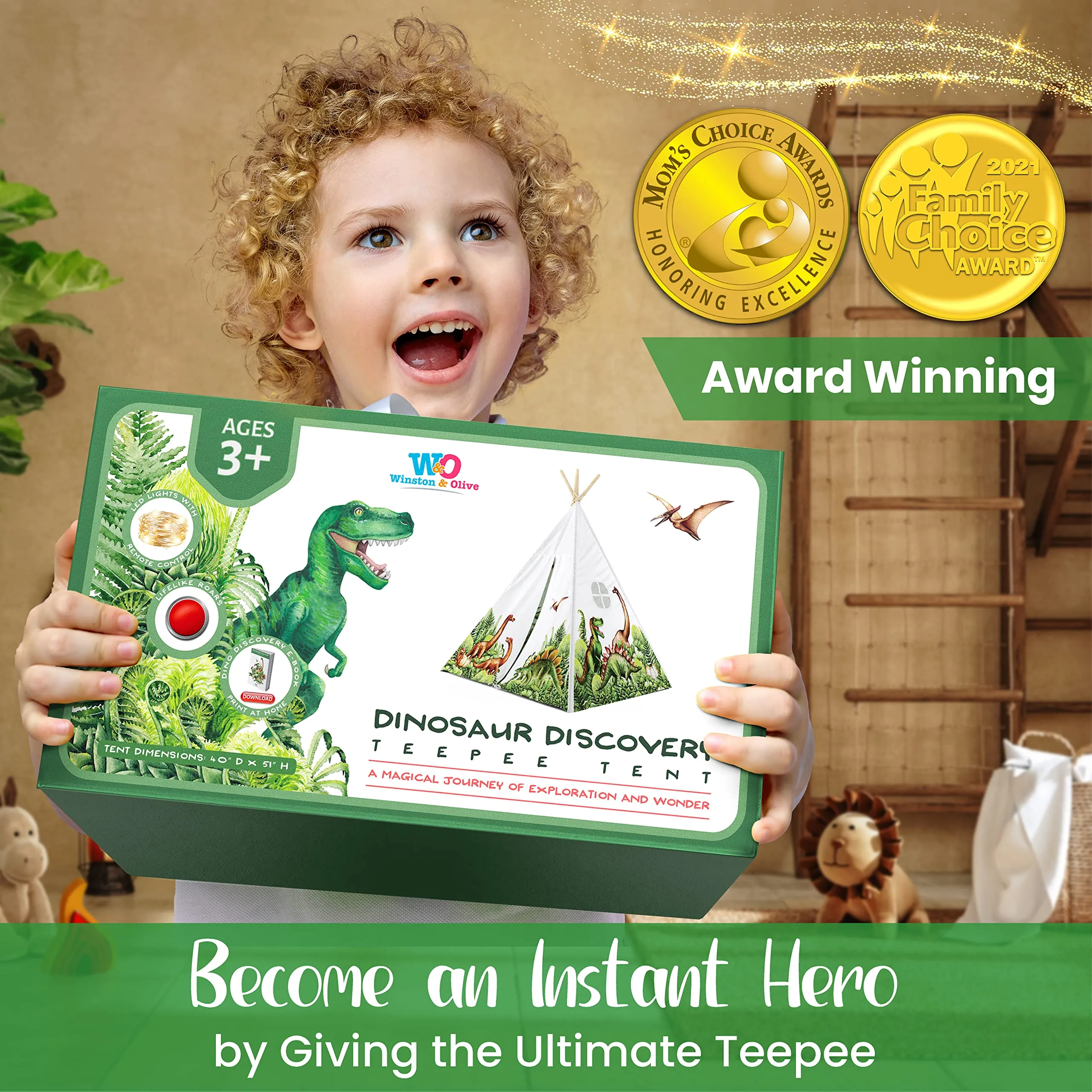 Interactive Dinosaur Teepee with LED Lights & Sound - One Size