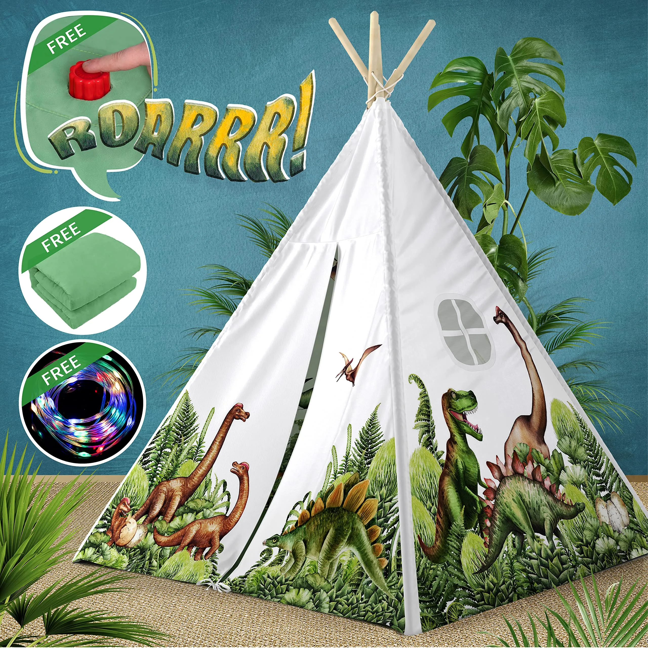 Interactive Dinosaur Teepee with LED Lights & Sound - One Size