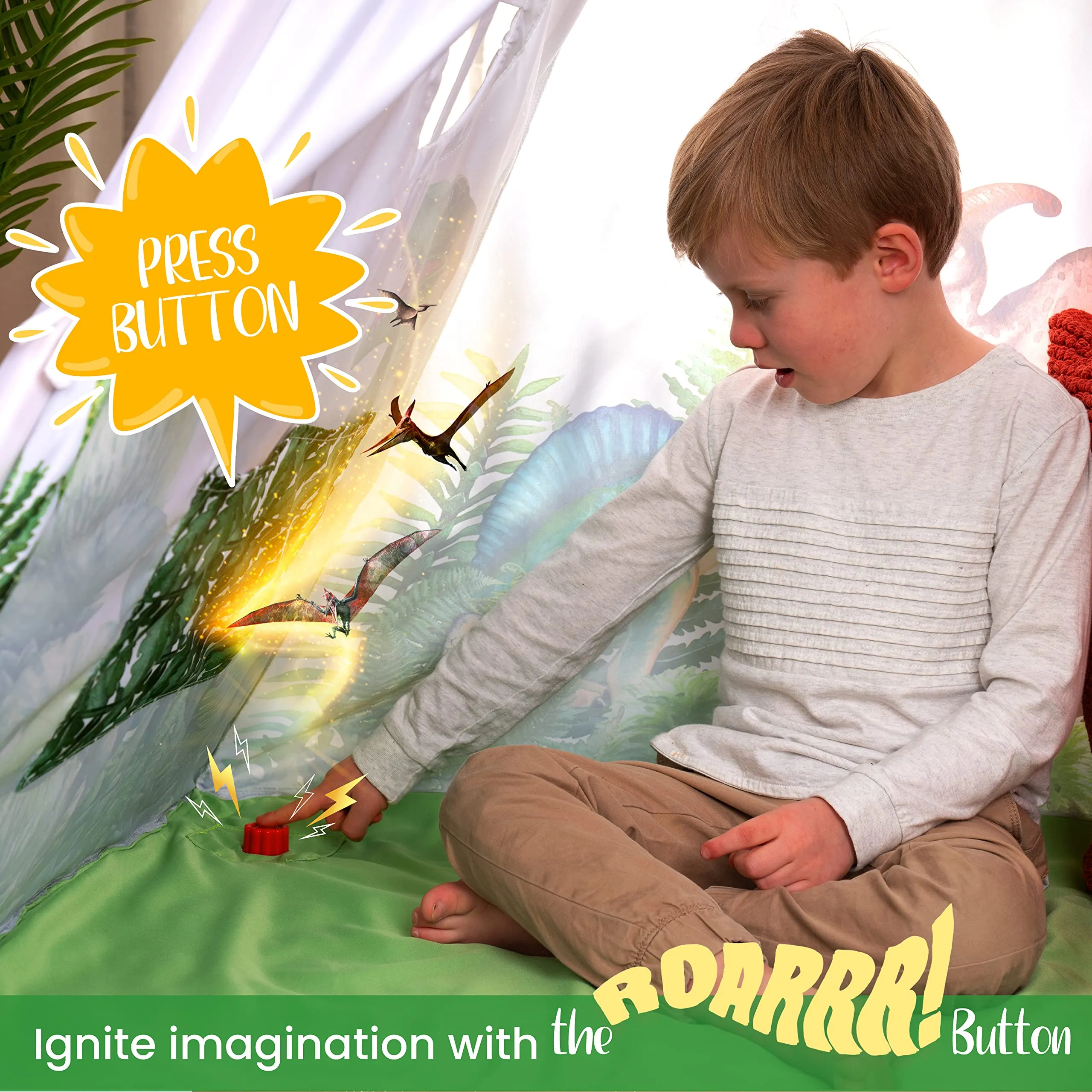 Interactive Dinosaur Teepee with LED Lights & Sound - One Size