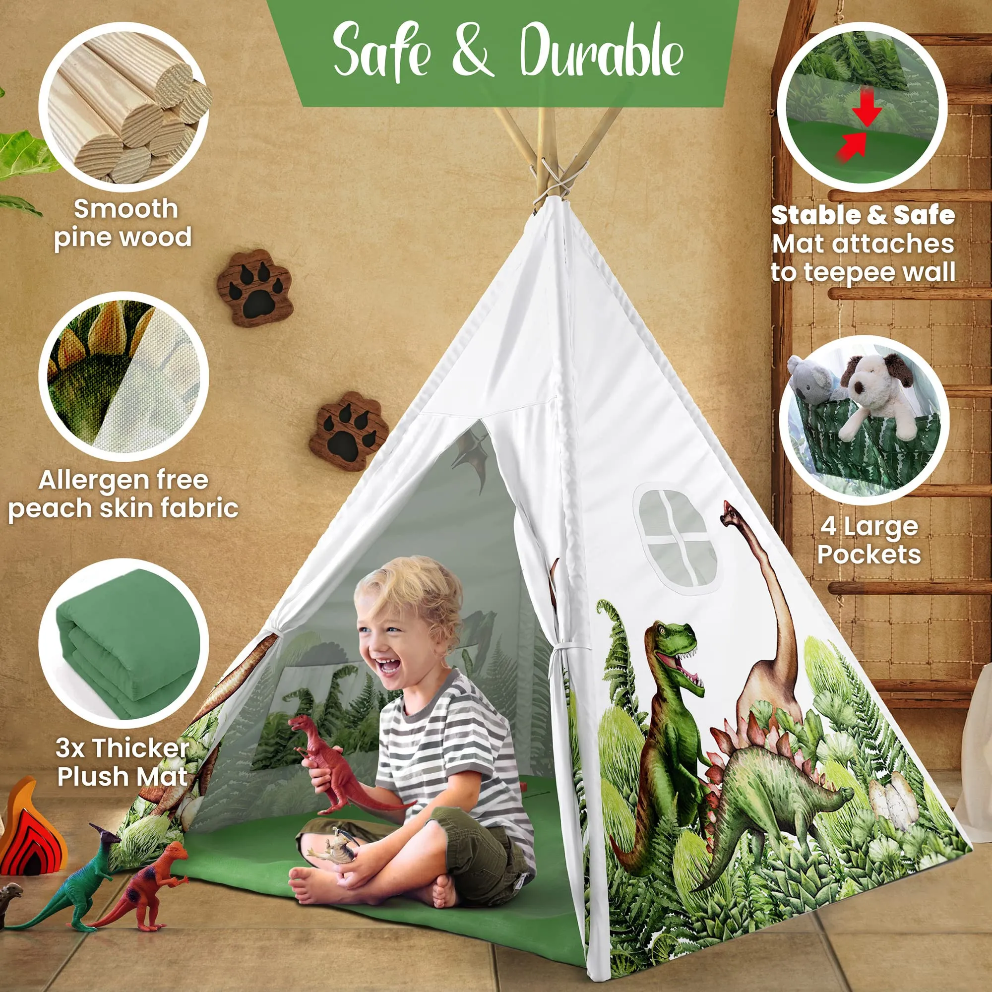 Interactive Dinosaur Teepee with LED Lights & Sound - One Size