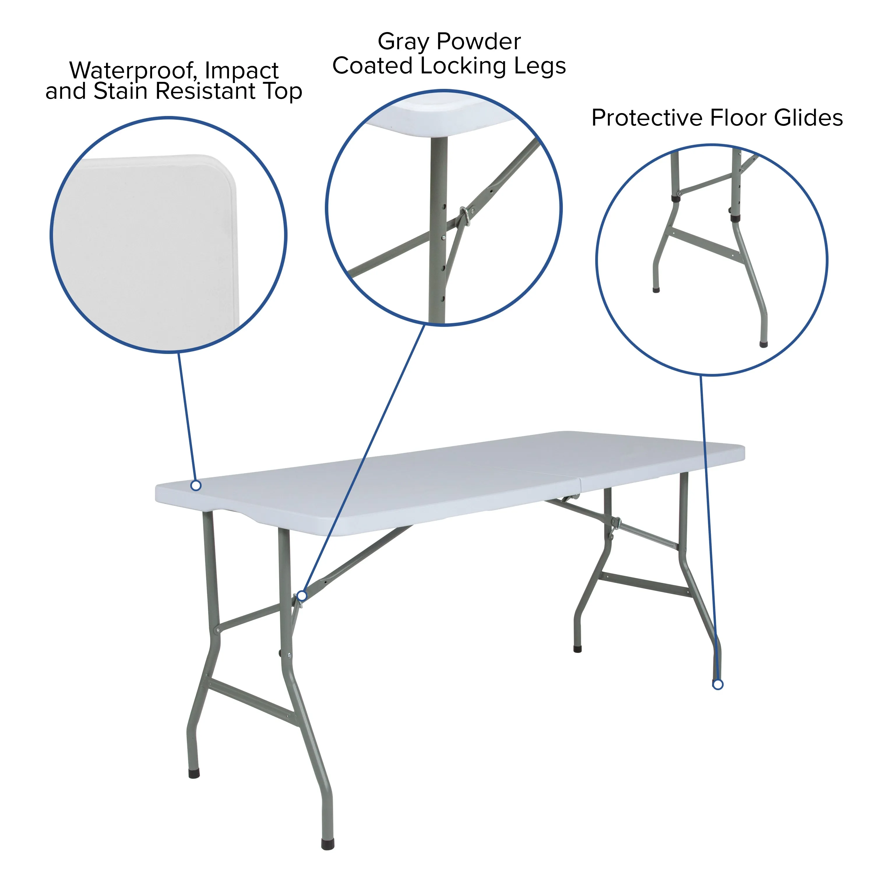 Kathryn 4.97-Foot Bi-Fold Granite White Plastic Folding Table