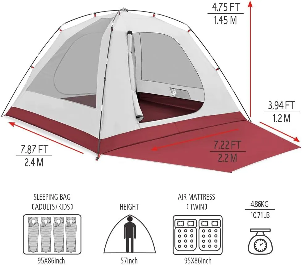 KAZOO Large 2／4 Person Camping Tent