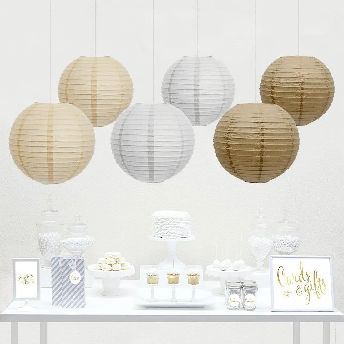 Kraft, White, Ivory Hanging Paper Lanterns Decorative Kit