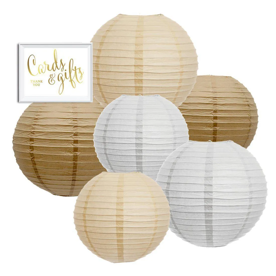 Kraft, White, Ivory Hanging Paper Lanterns Decorative Kit
