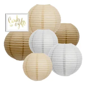 Kraft, White, Ivory Hanging Paper Lanterns Decorative Kit