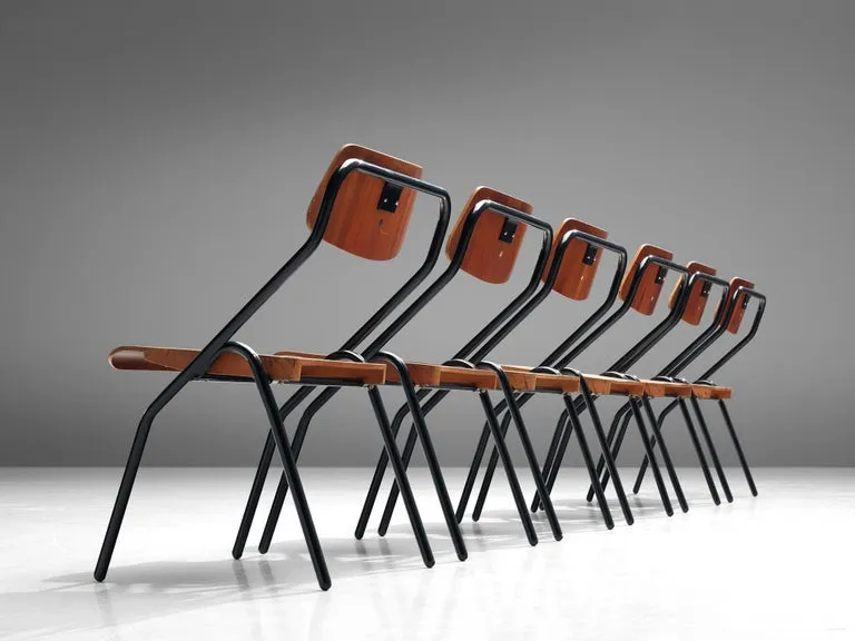 Large of Twelve Dutch Chairs with Black Tubular Frame