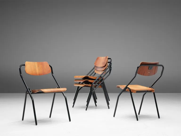 Large of Twelve Dutch Chairs with Black Tubular Frame