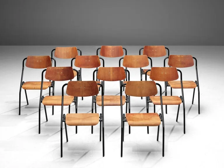 Large of Twelve Dutch Chairs with Black Tubular Frame