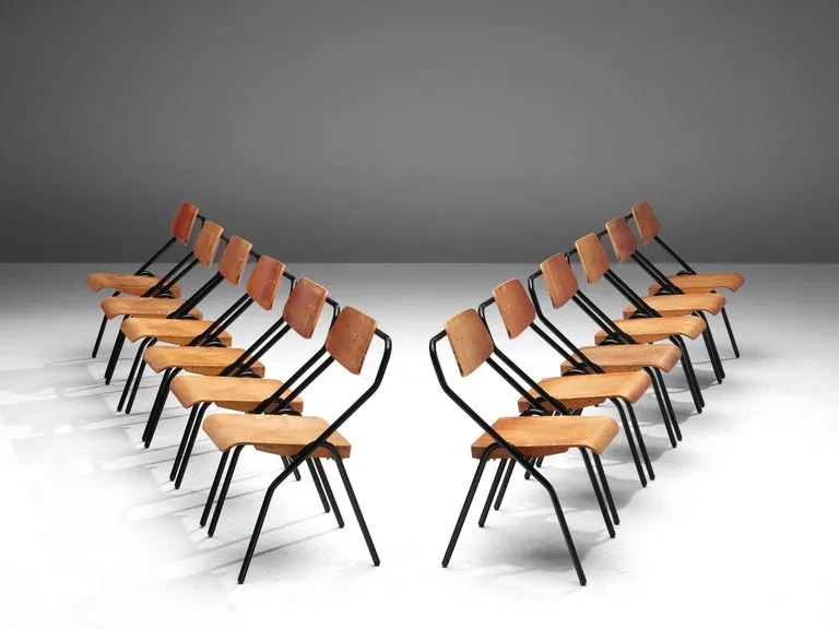 Large of Twelve Dutch Chairs with Black Tubular Frame