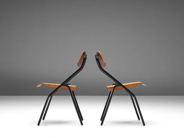 Large of Twelve Dutch Chairs with Black Tubular Frame