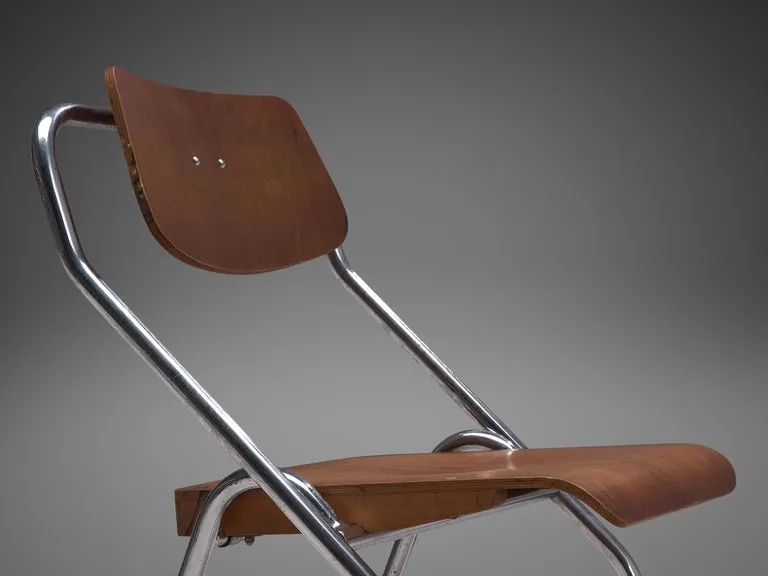 Large Set of Dutch Chairs with Tubular Chrome Frame
