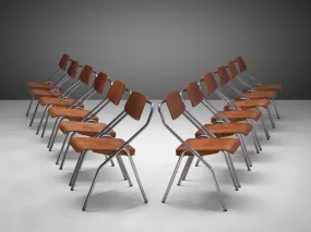 Large Set of Dutch Chairs with Tubular Chrome Frame