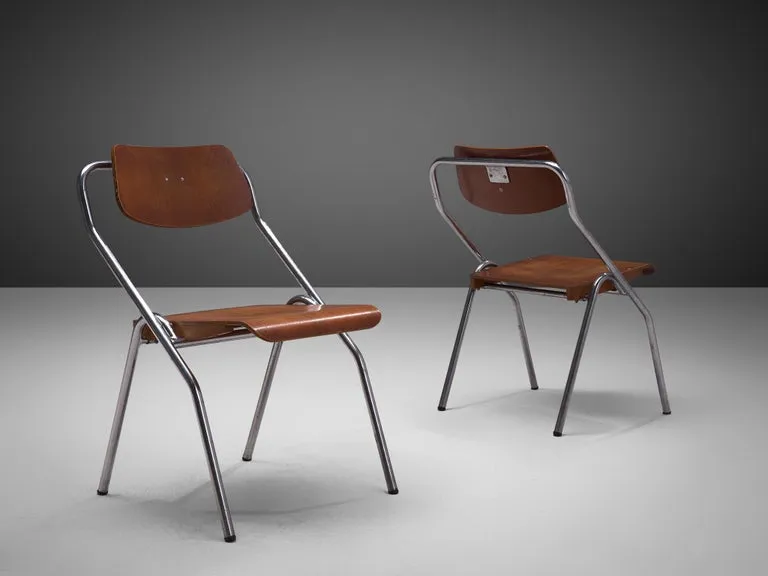 Large Set of Dutch Chairs with Tubular Chrome Frame