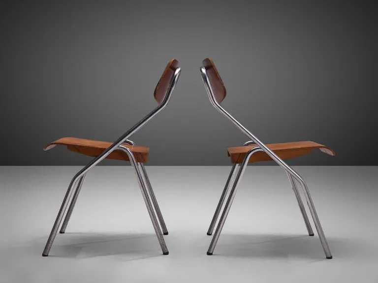 Large Set of Dutch Chairs with Tubular Chrome Frame