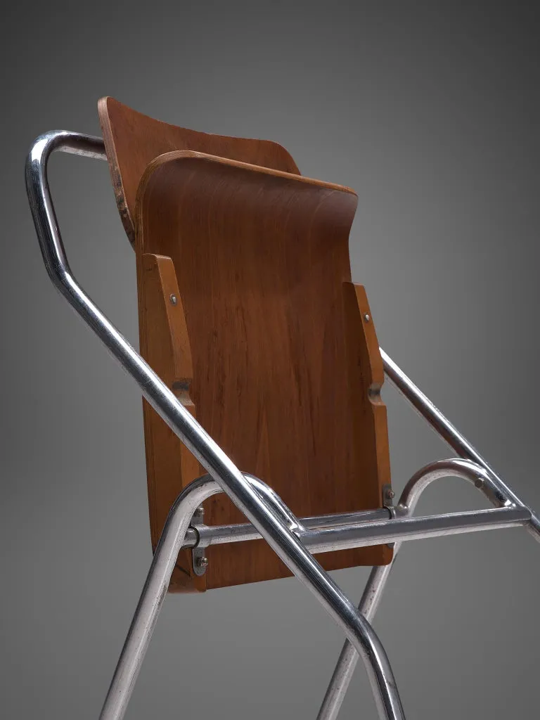 Large Set of Dutch Chairs with Tubular Chrome Frame
