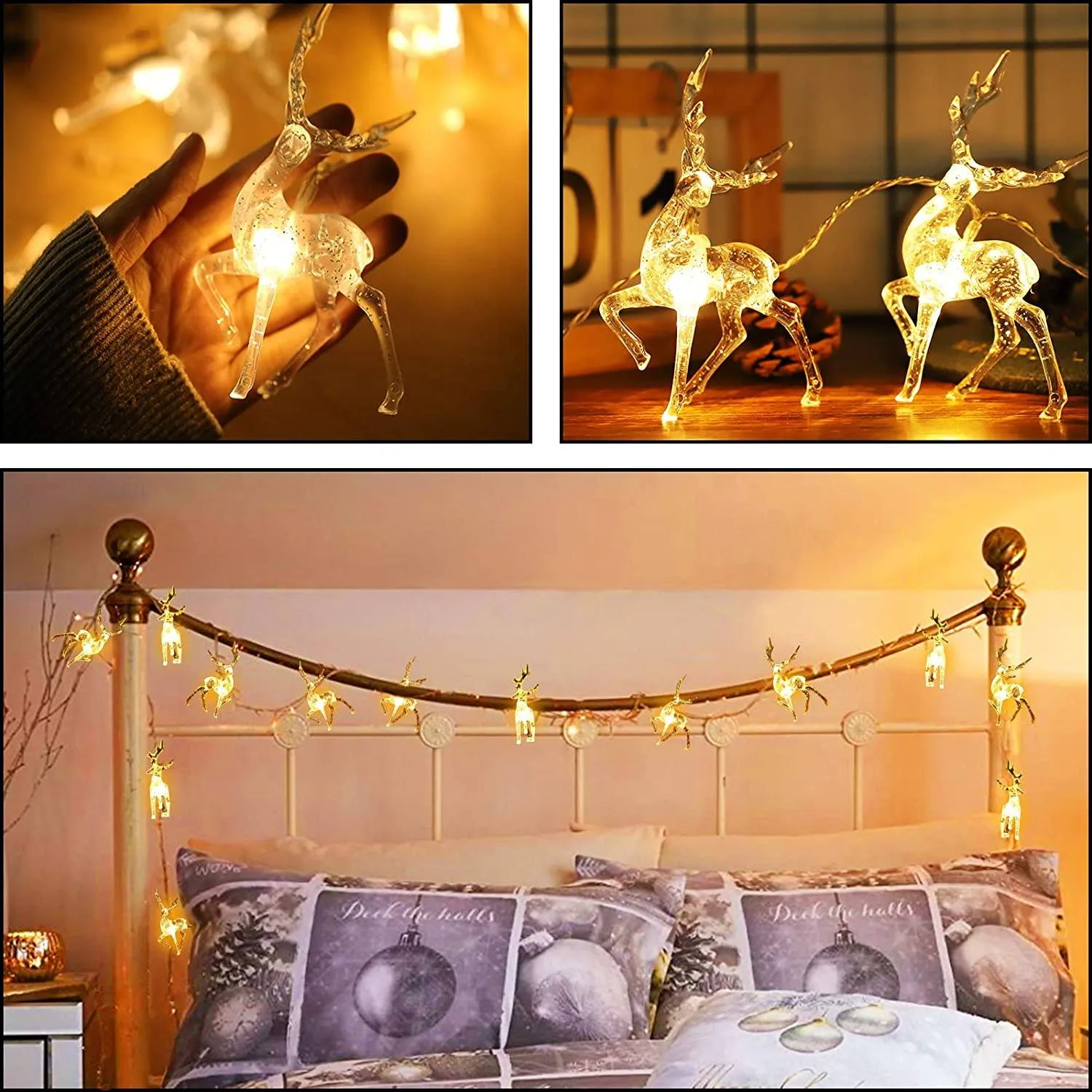 LED Warm White Christmas Lights Reindeer String Lights