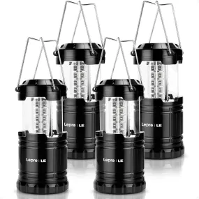 Lepro LED Camping Lanterns Battery Powered, Camping Accessories , Collapsible 4-Pack Value Set Gear , IPX4 Water Resistant, Outdoor Portable Lights for Emergency, Hurricane, Storms and Outages