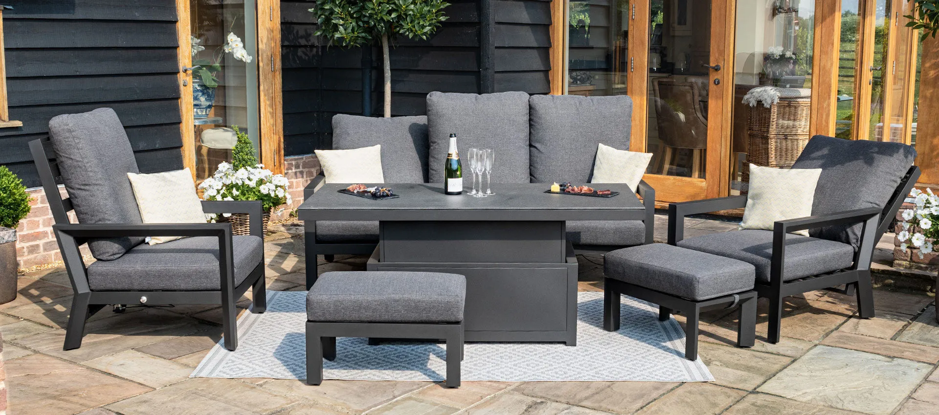 Maze Manhattan Reclining 3 Seat Sofa Set With Rising Table And Footstools