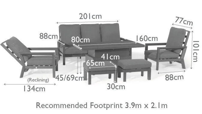 Maze Manhattan Reclining 3 Seat Sofa Set With Rising Table And Footstools