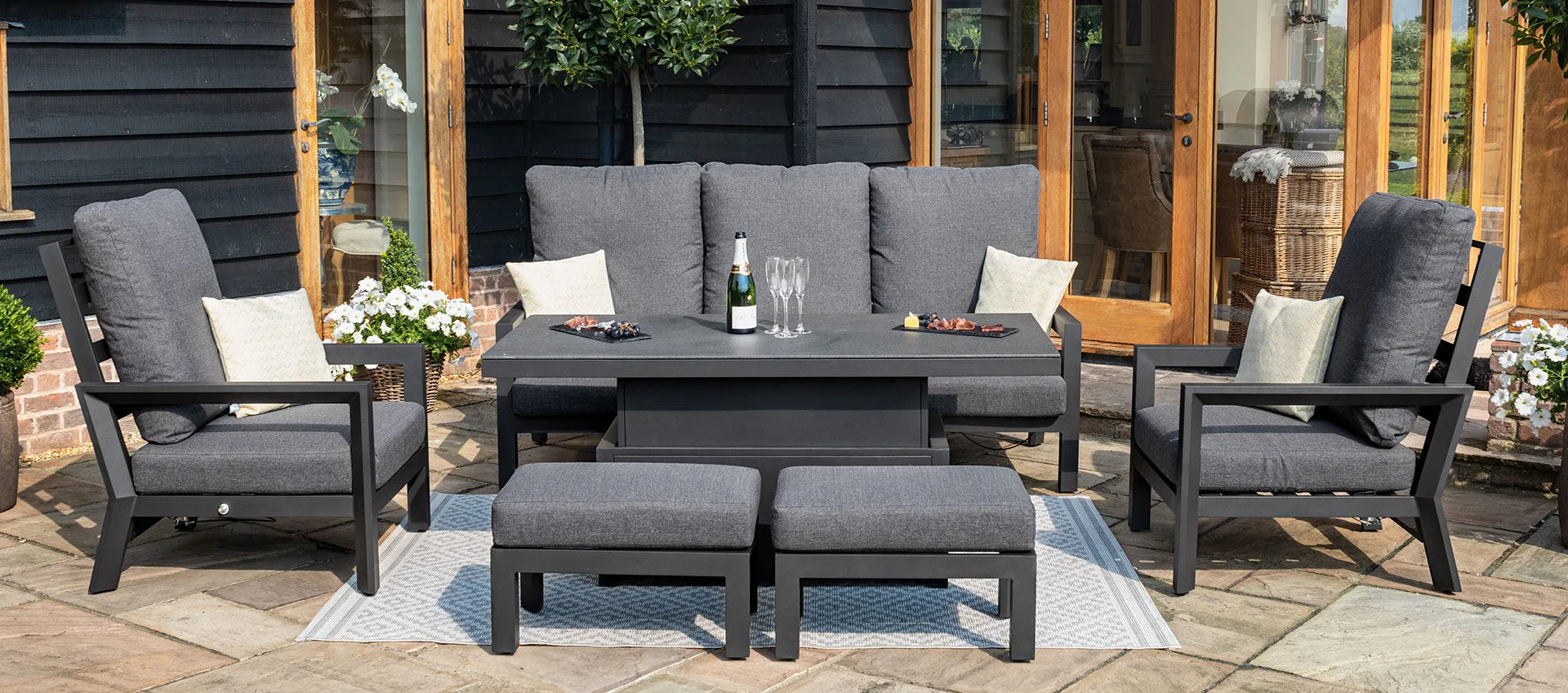 Maze Manhattan Reclining 3 Seat Sofa Set With Rising Table And Footstools