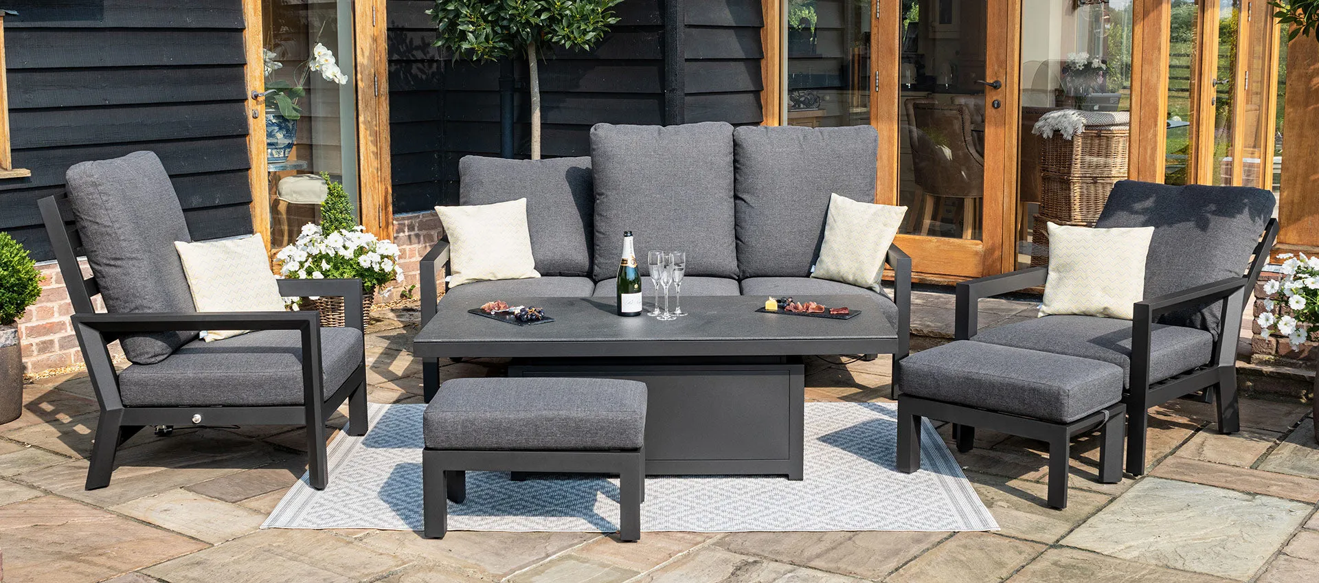 Maze Manhattan Reclining 3 Seat Sofa Set With Rising Table And Footstools