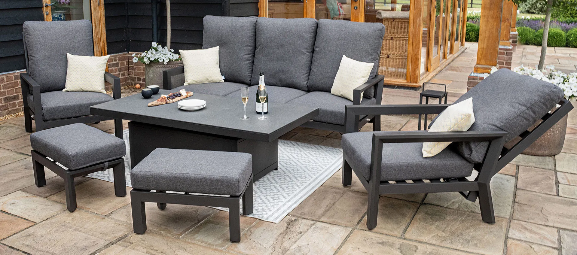 Maze Manhattan Reclining 3 Seat Sofa Set With Rising Table And Footstools
