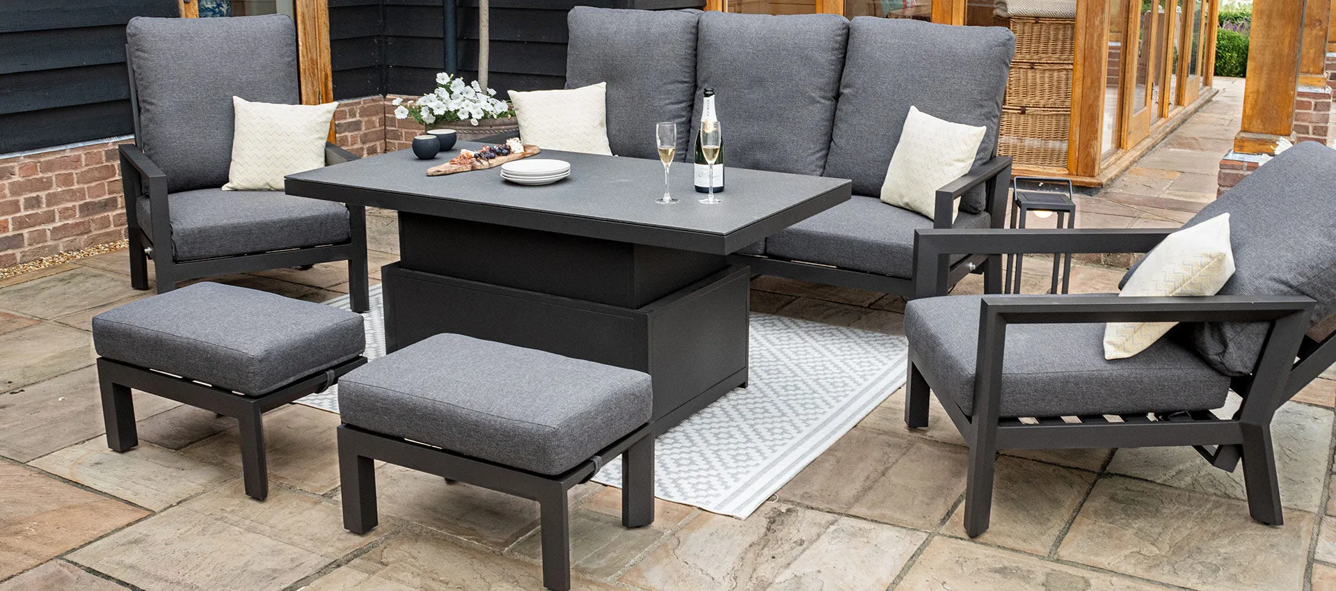 Maze Manhattan Reclining 3 Seat Sofa Set With Rising Table And Footstools