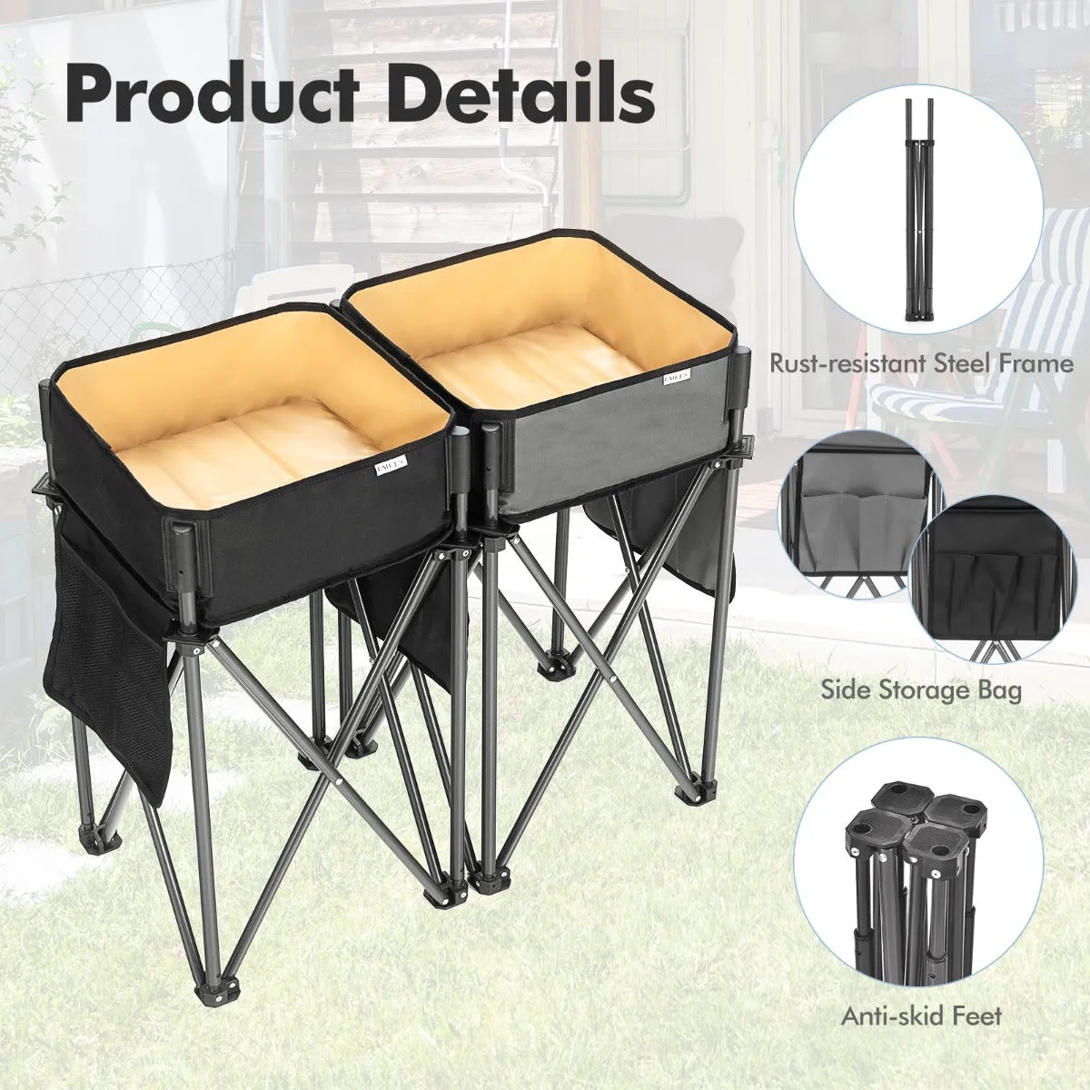 NNECW 2 PCS Folding Camping Tables with Large Capacity Storage Sink for Outdoor