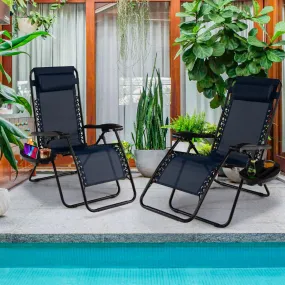 NNECW Patio Zero Gravity Lounge Chair with Cup Holder &amp Removable Pillow-Navy-1 piece