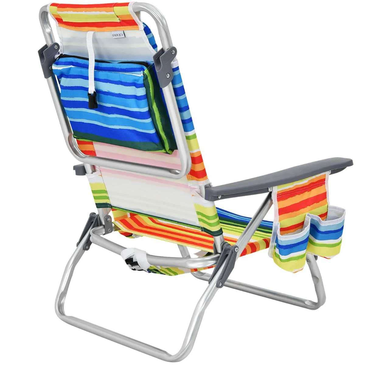 NNECW Set of 2 Folding Beach Chair Set with Headrest and Cup Holder-Multicolor