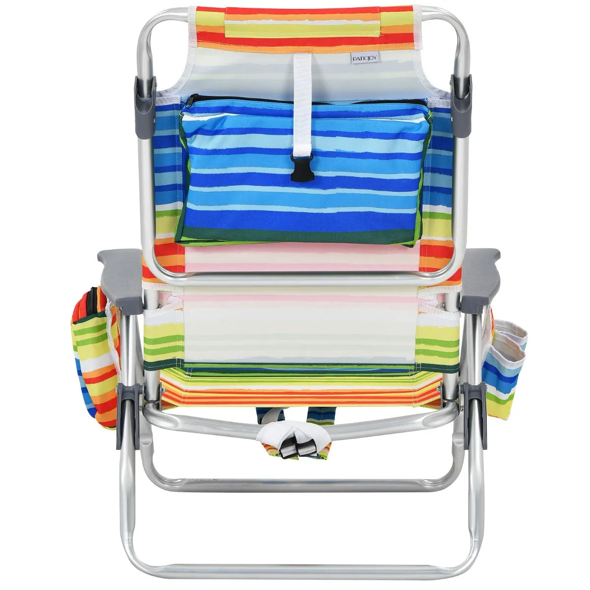 NNECW Set of 2 Folding Beach Chair Set with Headrest and Cup Holder-Multicolor