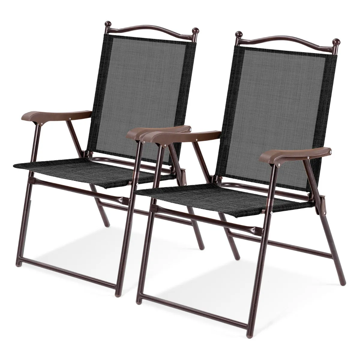 NNECW Set of 2 Patio Folding Chairs with Armrests for Garden Black