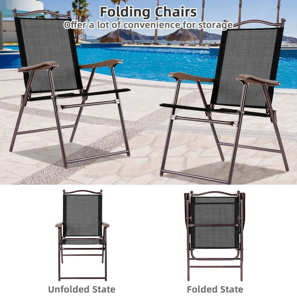NNECW Set of 2 Patio Folding Chairs with Armrests for Garden Black