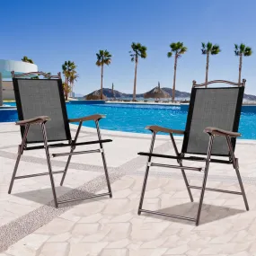 NNECW Set of 2 Patio Folding Chairs with Armrests for Garden Black
