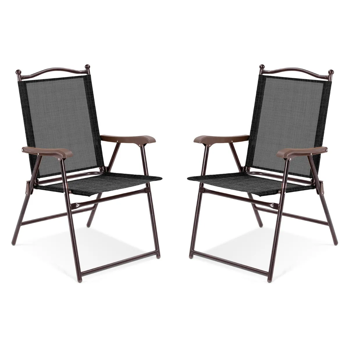 NNECW Set of 2 Patio Folding Chairs with Armrests for Garden Black