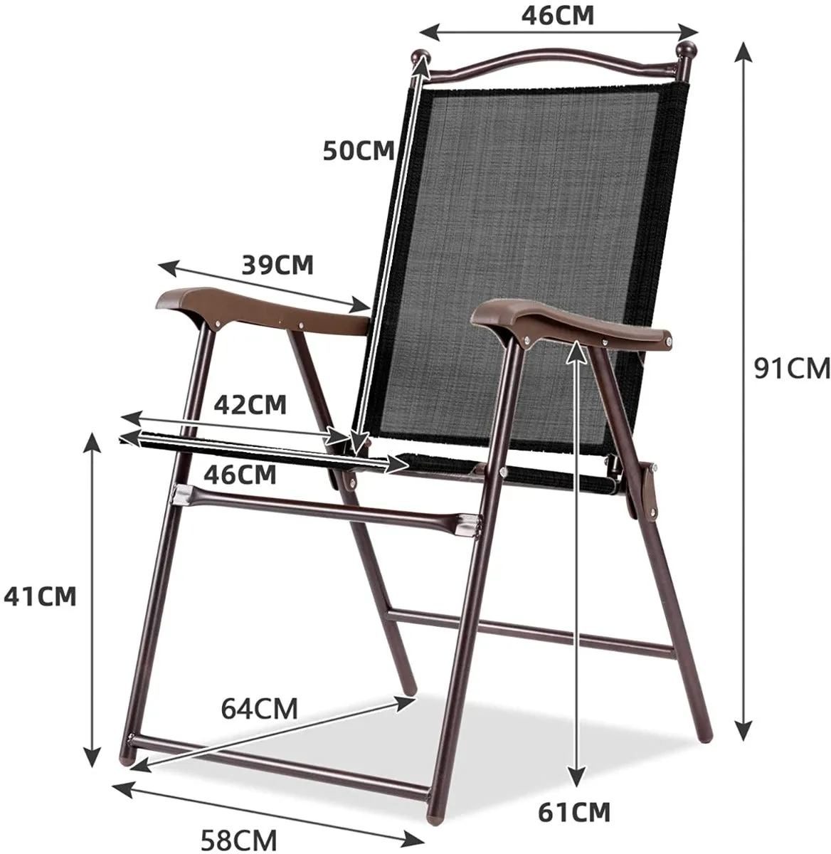 NNECW Set of 2 Patio Folding Chairs with Armrests for Garden Black