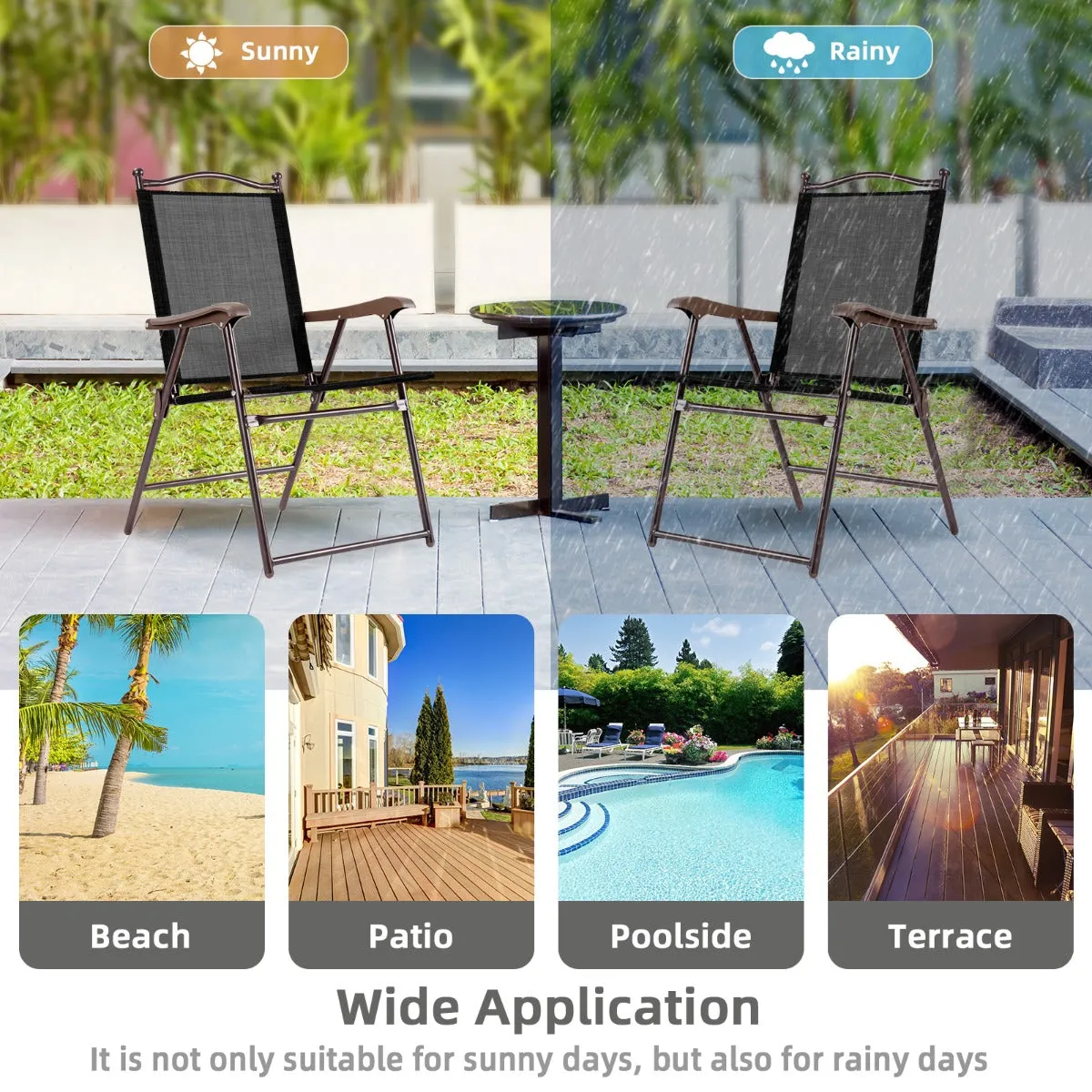 NNECW Set of 2 Patio Folding Chairs with Armrests for Garden Black
