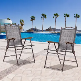 NNECW Set of 2 Patio Folding Chairs with Armrests for Garden Gray
