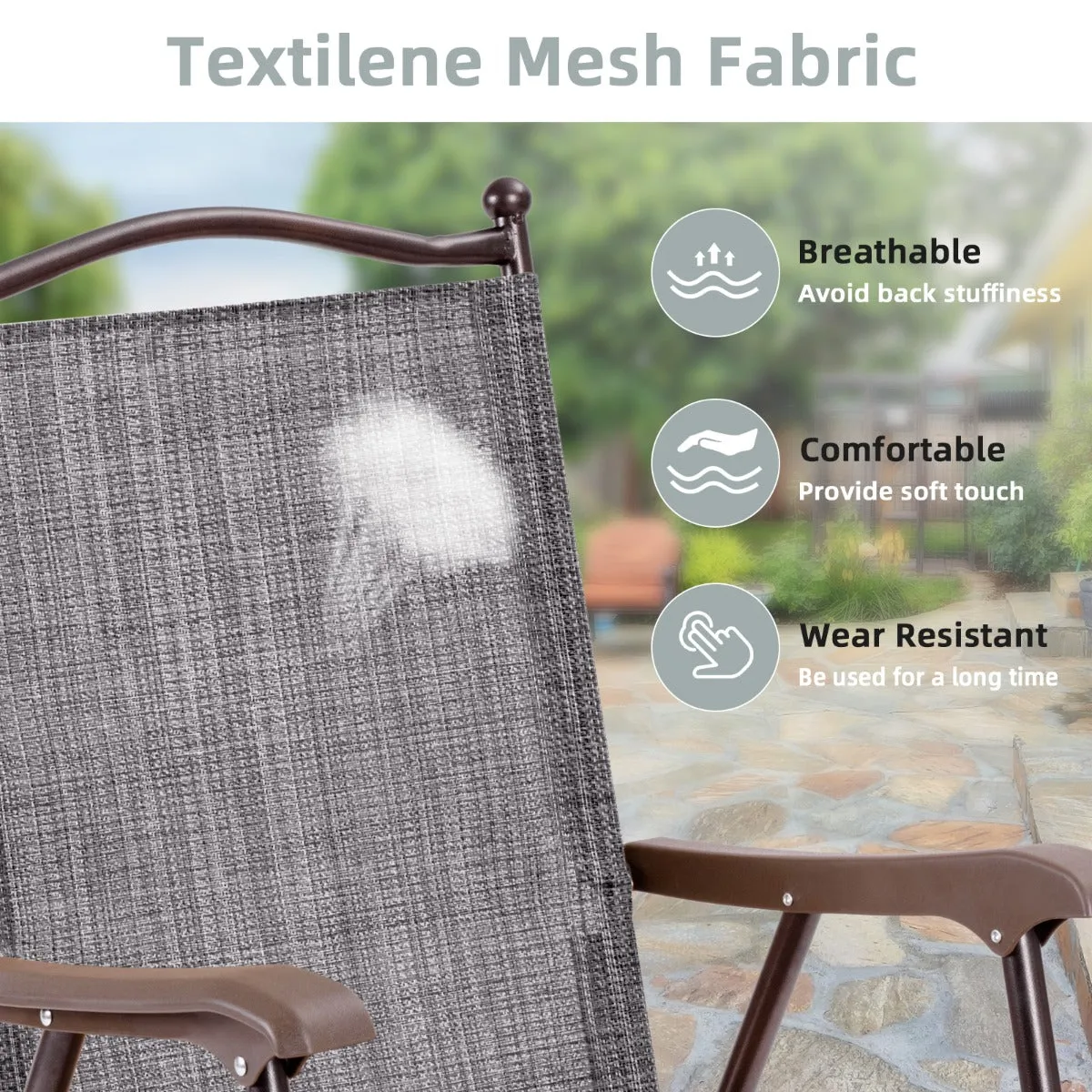 NNECW Set of 2 Patio Folding Chairs with Armrests for Garden Gray