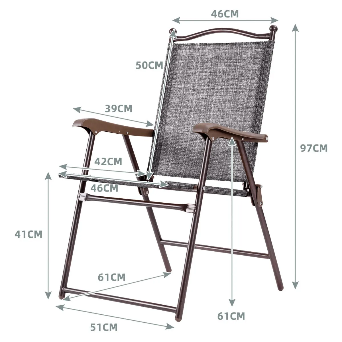 NNECW Set of 2 Patio Folding Chairs with Armrests for Garden Gray