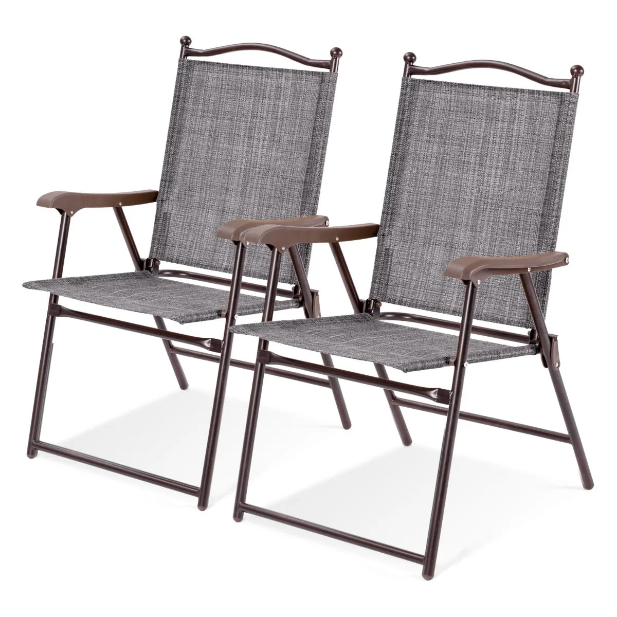 NNECW Set of 2 Patio Folding Chairs with Armrests for Garden Gray