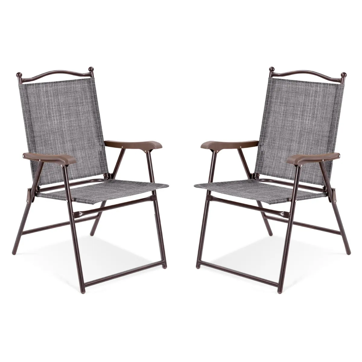 NNECW Set of 2 Patio Folding Chairs with Armrests for Garden Gray