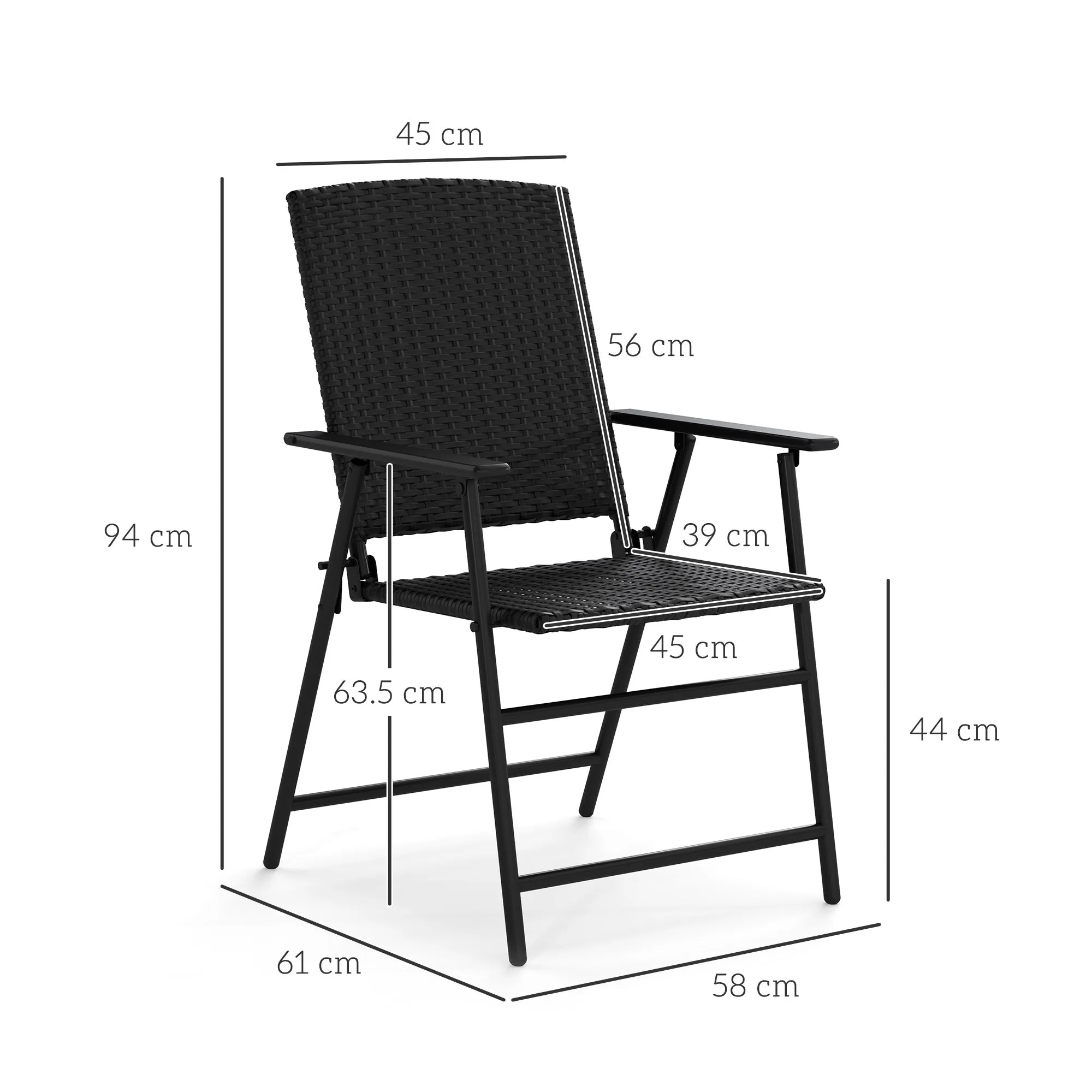 Outsunny Set of Four Folding Rattan Seat Chairs - Black