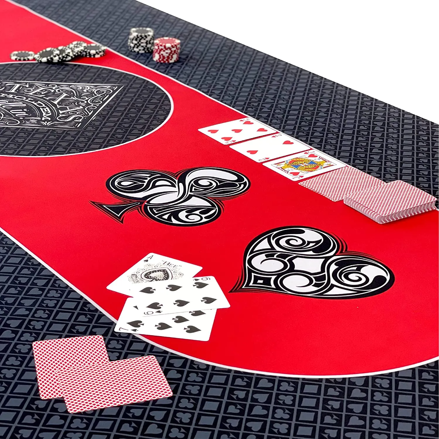 Poker Table Top Pad – for Texas Holdem Casino Style – 78” X 36” Rectangle – Portable Rolling Rubber Folding Mat – Professional 3 Layers-Includes Carry Bag, 72 Black
