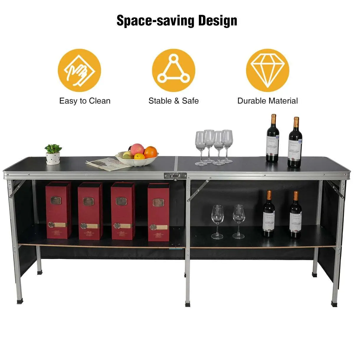 Portable Bar Table with Double Layer for Party