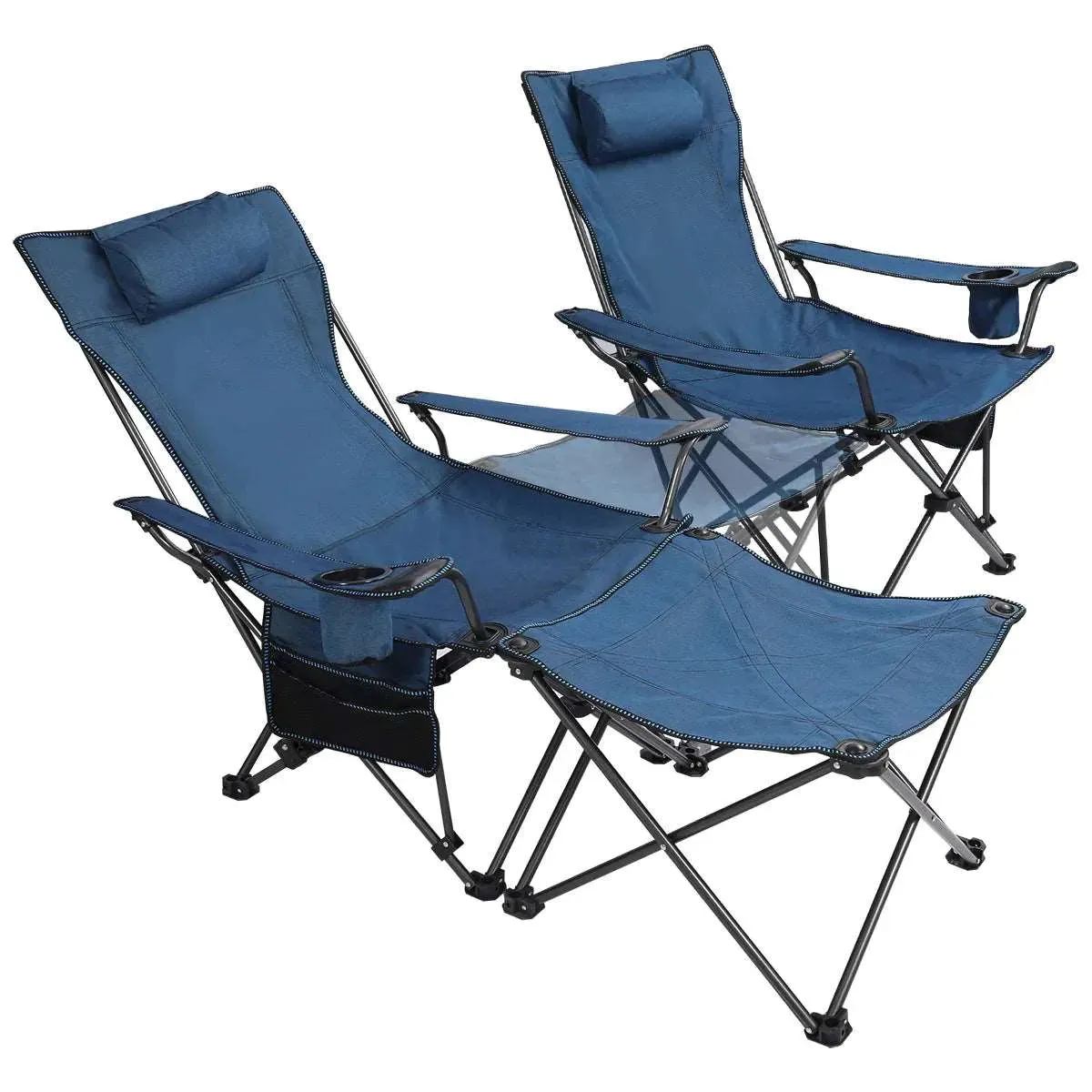 Portable Folding Reclining Camp Chairs with Removable Footrest and Adjustable Backrest, Blue