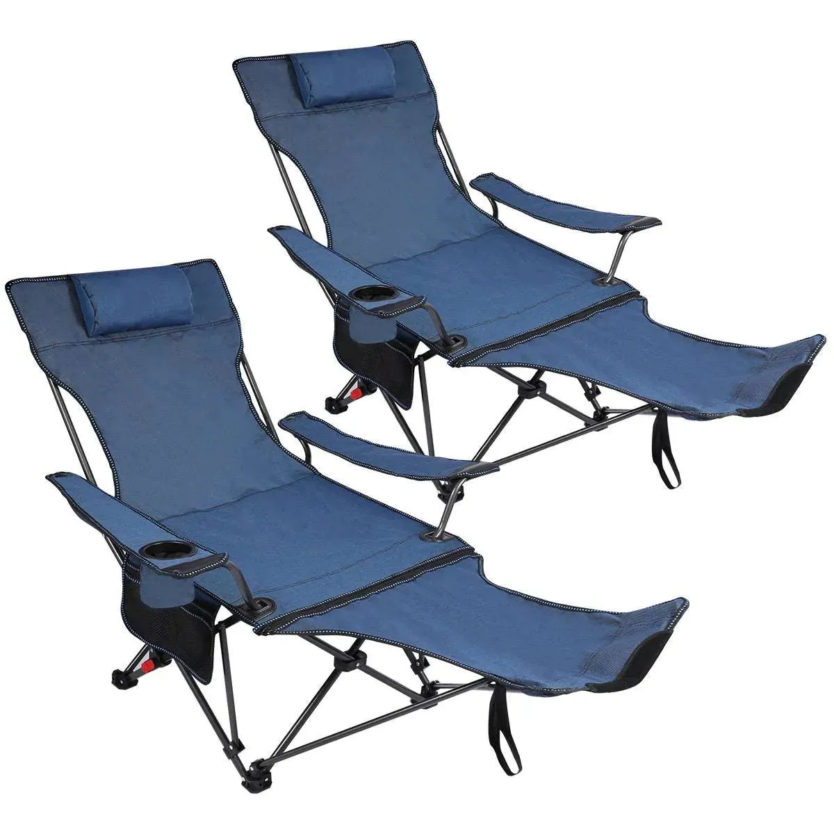 Portable Folding Reclining Camp Chairs with Removable Footrest and Adjustable Backrest, Blue