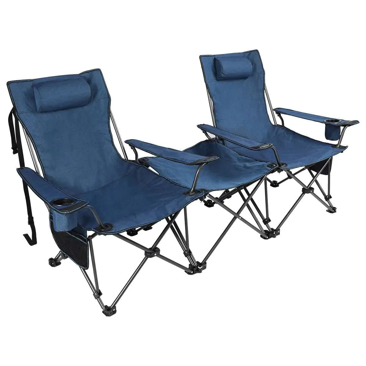 Portable Folding Reclining Camp Chairs with Removable Footrest and Adjustable Backrest, Blue